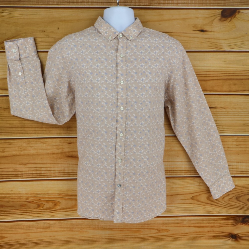 Crosby & Howard Long Sleeve Shirt Mens Size XL Beige Floral Button Down‎ Collar